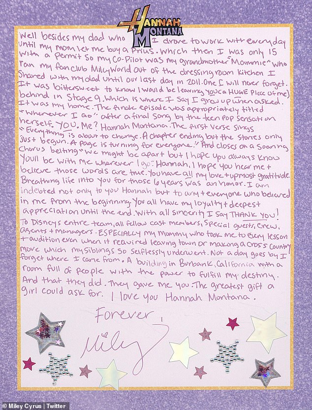 Miley Cyrus Pens Note To Hannah Montana on 15th Anniversary of Show