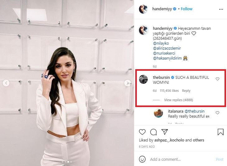 Kerem Bürsin Aşk Hande Erçel Instagram flirting flört