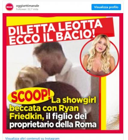 Diletta Leotta kissing A.S. Roma Ryan Friedkin baciare bacio