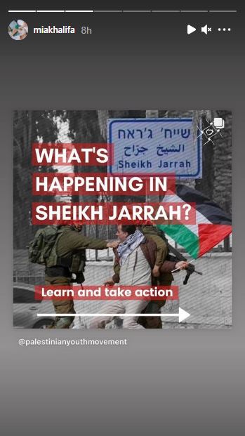 Mia Khalifa ex porn star Palestine Sheikh Jarrah neighborhood Jerusalem Palestine