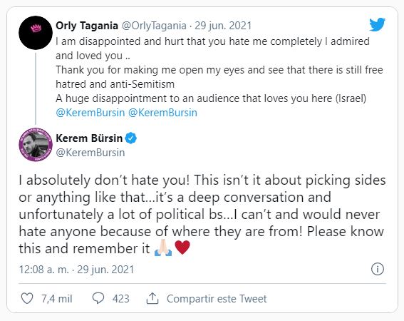 Kerem Bürsin tweet on hating israel