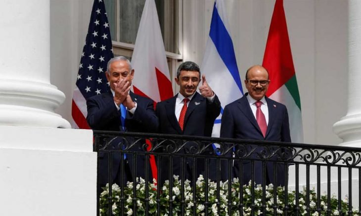 ""من حفل توقيع اتفاقات السلام بين الإمارات واسرائيل والبحرين في البيت الابيض