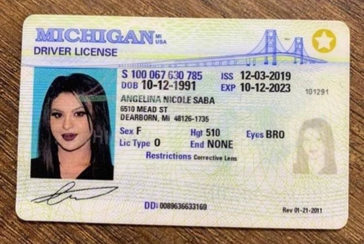 ""رخصة قيادة اميركية باسم Angelina Nicole Saba كانت جوجو دعارة تحملها لدى اعتقالها في العراق