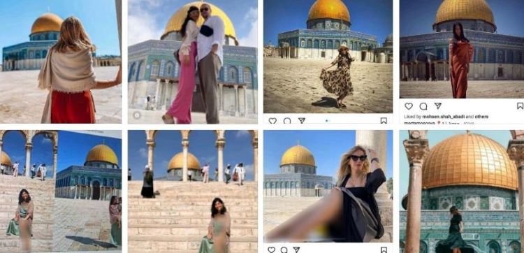 ""صور مجمعة من حسابات سائحات تظهر صورهن في المسجد الأقصى