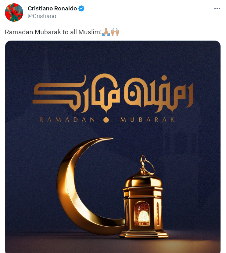 "رونالدو يهنئ المسلمين بحلول شهر رمضان"
