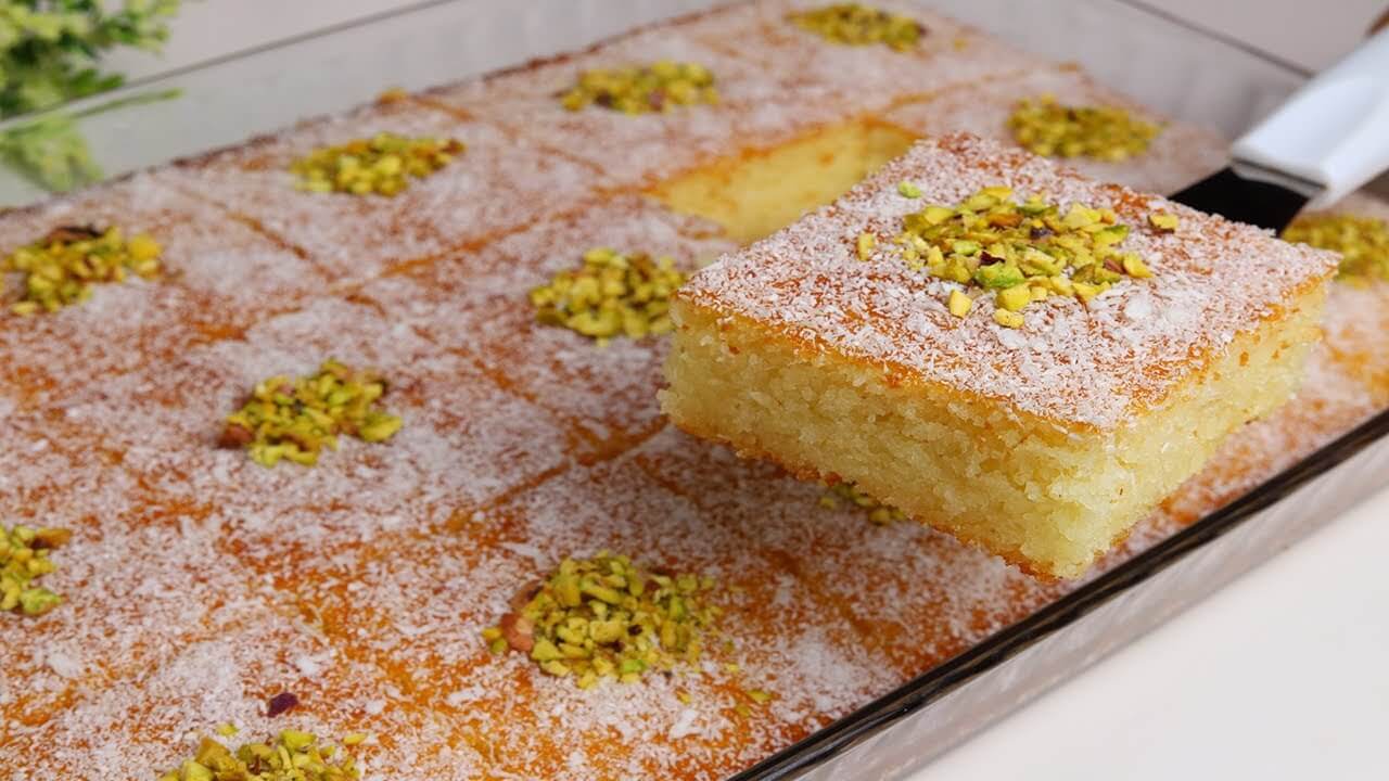 طريقة عمل البسبوسة بالسميد وجوز الهند