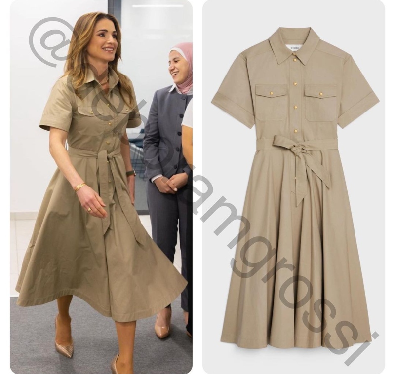 الملكة رانيا تتألق بفستان بيج من CELINE