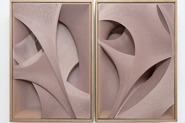 "Martín Soto Climent, Gossip Janus, 2021, Tights, frame and plexiglass mirror mounted in mahogany box, 31 x 42 x 10 cm."