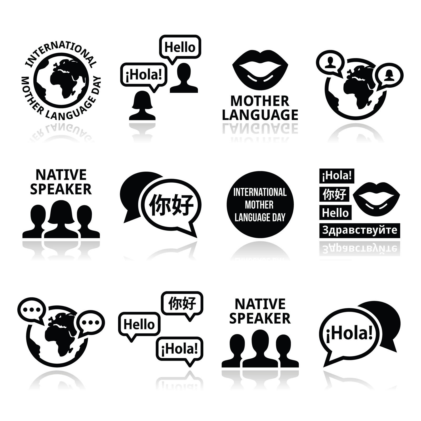 "International Mother Language Day icons set"