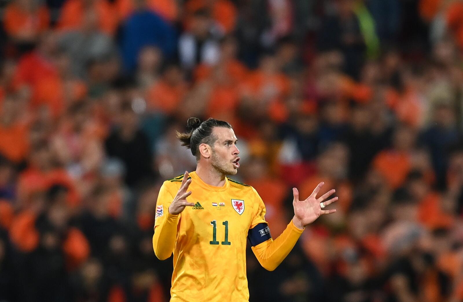 Wales' striker Gareth Bale reacts after the UEFA Nations League - League A Group 4 football match between Netherlands and Wales at the Feyenoord "De Kuip" stadium in Rotterdam, on June 14, 2022. (Photo by JOHN THYS / AFP)