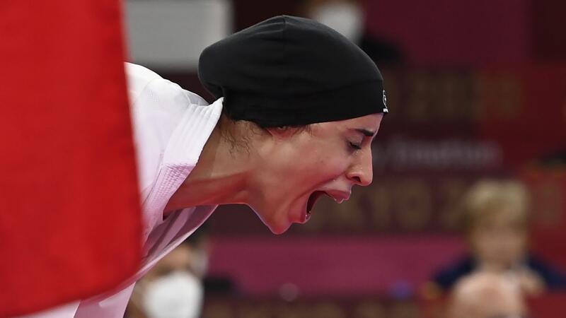 Feryal Abdelaziz celebrates after winning the gold medal (Photo: AFP)