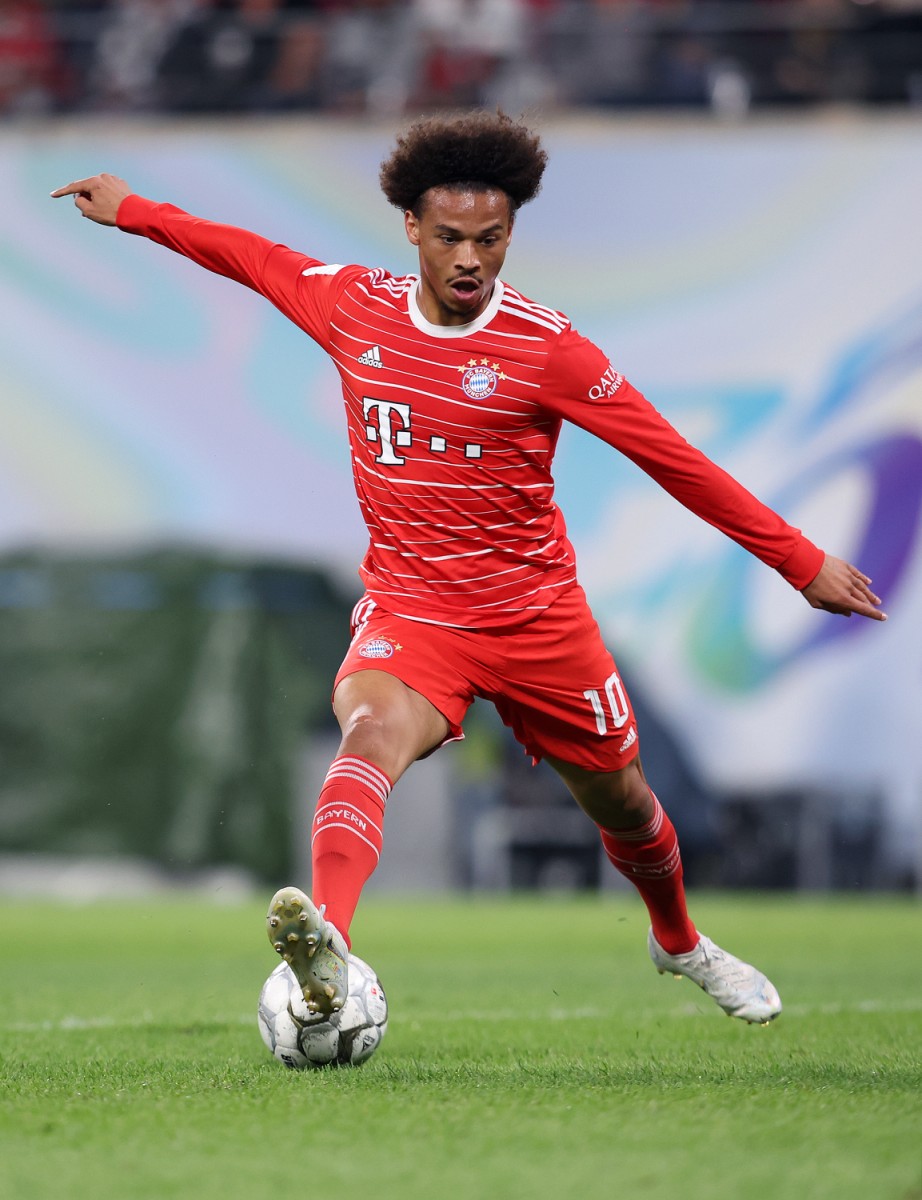 Bayern Munich's German midfielder Leroy Sane plays the ball during the German Supercup football match between RB Leipzig and FC Bayern Munich in Leipzig, on July 30, 2022. (Photo by Ronny Hartmann / AFP)