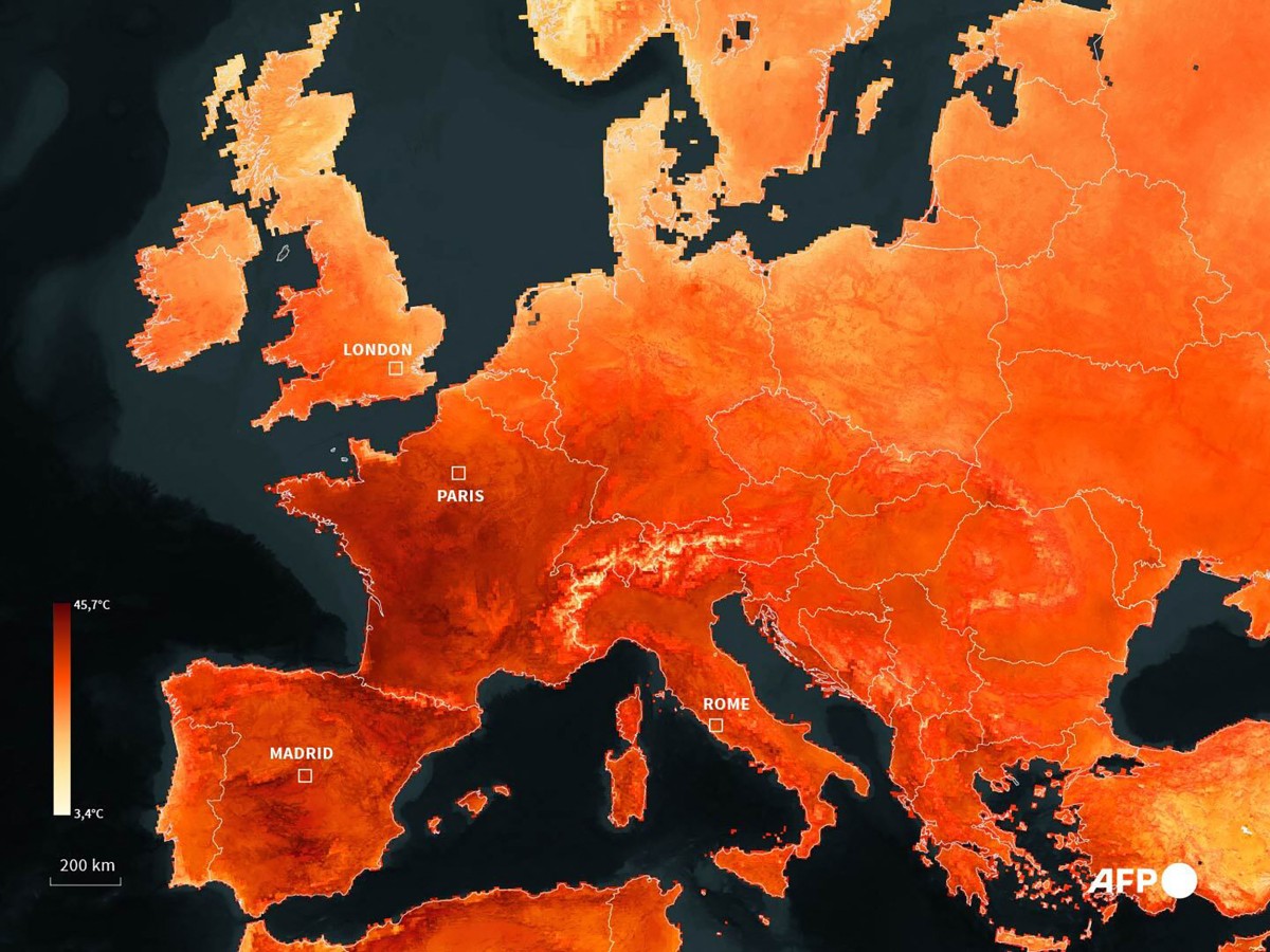 Heat map of Europe during heatwave