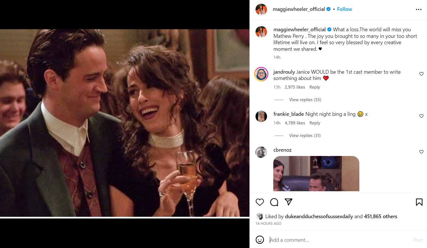 Janice's first reaction following Chandler Bing's death