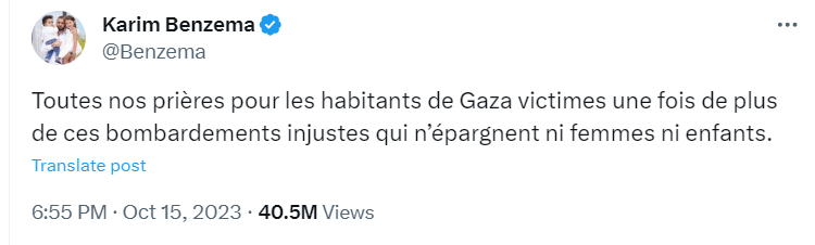 Karim Benzema supports Palestine