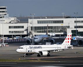 A Brussels Airlines aircraft is seen on the tarmac at Zaventem airport in Brussels