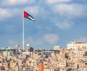 Flag of Jordan in capital Amman
