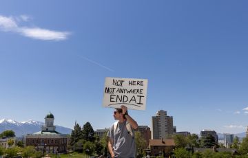 Protest sign against AI in Utah