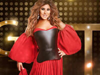 She also chose a long leather tight dress that widens at its end