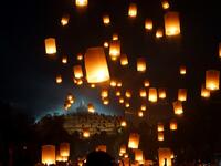 Buddhist devotees release lanterns into the air as a symbol of peace to honour Buddha's birthday, also known as Vesak celebrations, at Borobudur temple in Magelang, Central Java, early on May 19 2019. OKA HAMIED / AFP
