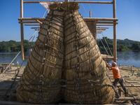 A team of two dozen researchers and volunteers from eight countries are preparing to set out in mid-August on a 1,300 kilometres (700 nautical mailes or 800 miles) journey to test the hypothesis that prehistoric trade routes traversed the high seas. NIKOLAY DOYCHINOV / AFP