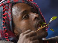 Mohamed Omar, who has been chewing khat for the last ten years, chews the mild stimulant in an area known as 'Little Mogadishu' in Addis Ababa on July 23, 2019. In Ethiopia, a rehab centre takes on khat addiction, AFP reports on August 28, 2019. MICHAEL TEWELDE / AFP