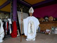 Julia Klug, an activist who has made her outfits for demonstrations for over two decades motivated by her heartbreaking story. RODRIGO ARANGUA / AFP