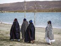 Amazigh (Berber) women arrive to take part in the annual "Engagement Moussem" festival near the village of Imilchil in central Morocco's high Atlas Mountains on September 21, 2019. Each year in the High Atlas Mountains hamlet of Ait Amer, tribes celebrate with dances and music, the collective wedding of young Amazigh couples during the traditional festival of "Engagement Moussem". FADEL SENNA / AFP