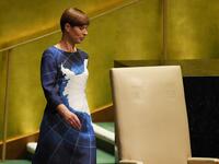 Estonian President Kersti Kaljulaid arrives to speak to the 74th Session of the General Assembly at the United Nations headquarters in New York on September 25, 2019 in New York. TIMOTHY A. CLARY / AFP
