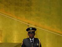 A United Nations Security Officer Honor Guard is seen during the 74th Session of the General Assembly at the United Nations headquarters on September 25, 2019 in New York. TIMOTHY A. CLARY / AFP