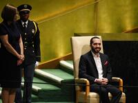 Salvadoran President Nayib Armando Bukele waits to speak during the 74th Session of the General Assembly at UN Headquarters in New York on September 26, 2019. TIMOTHY A. CLARY / AFP