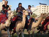 Bedouin youths ride their camels during a race in Gaza (Twitter)