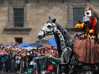 Participants in costume perform during the annual International Day of the Dead Parade in Mexico City  Emilio Espejel / Anadolu Agency / Getty