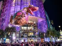 A giant balloon representing a mythical creature flies over the crowd during 'The Quest of Adventure in the World of Magical Tales' Christmas show performed by French group Plasticiens Volants in Bangkok on December 8, 2019. Mladen ANTONOV / AFP