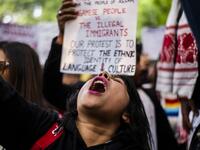 Protesters shout slogans during a demonstration against the Indian government's Citizenship Amendment Bill in New Delhi on December 14, 2019. Protests against a divisive new citizenship law raged on December 14 as Washington and London issued travel warnings for northeast India following days of violent clashes that have killed two people so far. Jewel SAMAD / AFP