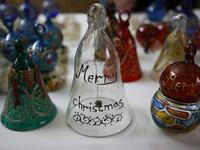Christmas ornaments are displayed at a Palestinian glass workshop in the southern West Bank city of Hebron, on December 15, 2019. HAZEM BADER / AFP