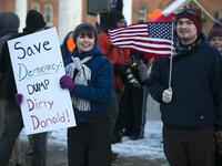 Anti-Trump protesters gather at Monument Park on December 18, 2019 in Battle Creek, Michigan. The full House of Representatives is voting on two articles of impeachment against President Donald Trump. Nuccio DiNuzzo/Getty Images/AFP