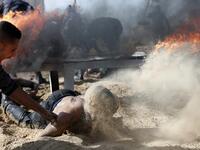 Palestinian police cadets take part in a training session at a police academy in Khan Yunis, in the southern Gaza Strip on February 6, 2020. MAHMUD HAMS / AFP