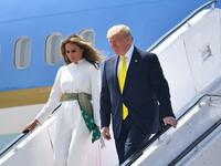 US President Donald Trump and First Lady Melania Trump disembark from Air Force One at Sardar Vallabhbhai Patel International Airport in Ahmedabad on February 24, 2020. MANDEL NGAN / AFP