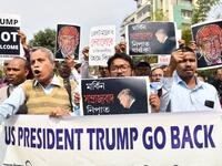 Activists of left-parties shout slogans against Donald Trump's visit to India, in Guwahati on February 24, 2020. DIPTENDU DUTTA / AFP