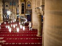 A member of the Istanbul's Municipality disinfects the Kilic Ali Pasa Mosque to prevent the spread of the COVID-19, the novel coronavirus, in Istanbul, on March 11, 2020. Turkey announced on March 11, 2020 its first coronavirus case, a man who had recently travelled to Europe and is in good health. Turkey has announced several measures in recent weeks to try and stop the virus reaching the country, including thermal cameras at airports, cancelling flights to affected countries and closing its border with Ir