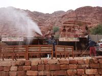 A labourer sprays disinfectant in Jordan's archaeological city of Petra south of the capital Amman on March 17, 2020, to prevent the spread of COVID-19. Khalil MAZRAAWI / afp