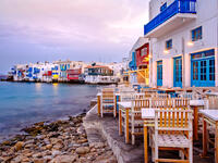 Beautiful sunrise at Little Venice on Mykonos island, Cyclades, Greece (Shutterstock)