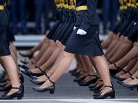 Belarus' servicewomen take part in a military parade to mark the 75th anniversary of the Soviet Union's victory over Nazi Germany in World War Two, in Minsk on May 9, 2020. Sergei GAPON / AFP