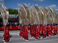 Performers take part in a military parade to mark the 75th anniversary of the Soviet Union's victory over Nazi Germany in World War Two, in Minsk on May 9, 2020. Sergei GAPON / AFP