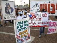 Protesters gather in Tel Aviv's Rabin Square on June 6, 2020, to denounce Israel's plan to annex parts of the occupied West Bank. Israeli Prime Minister Benjamin Netanyahu has vowed to forge ahead with annexing settlements and the Jordan Valley, in line with the peace proposals unveiled in January by US President Donald Trump. JACK GUEZ / AFP