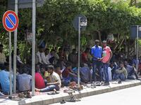Sudanese workers, who lost their jobs due to the deteriorating economic situation in Lebanon, protest outside their county's embassy in Beirut to demand repatriation, on July 2, 2020. JOSEPH EID / AFP