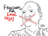 Jordanian cartoonist Emad Hajjaj was arrested by the authorities for a cartoon related to Israel-UAE peace deal. (Image by Gianluca Costantini/ Twitter)