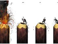 Cartoonists protest the arrest of Emad Hajjaj. (Rafat Alkhateeb/ Twitter)