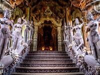 Inspired by the Thai temples in Ayutthaya, the building was designed by Thai businessman Lek Viriyaphan and is decorated with ornamentation from the Thai, Hindu, Buddhist, Chinese, and Khmer traditions. The construction started in 1981 and is not expected to be finished until 2025. Mladen ANTONOV / AFP